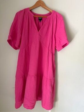 GAP Bright Pink Gauze V-Neck Tunic Dress
